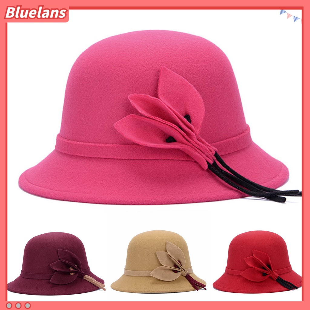 Bluelans Topi Bowler Wanita Bahan Wol Imitasi Gaya Inggris Vintage Untuk Musim Gugur