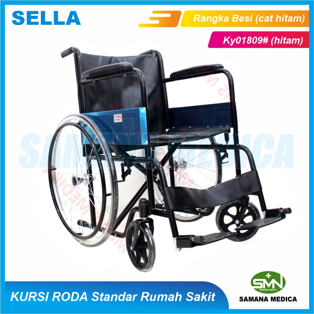 KURSI RODA Standart Rumah Sakit SELLA KY809# Rangka Warna Hitam Alat Bantu Jalan MURAH