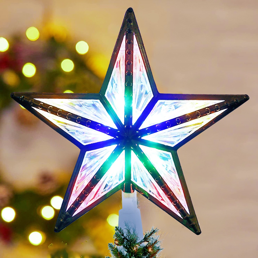 Gold-rimmed Five-pointed Star Lamp Coloured Tree Topper Permanent Electronic Light Plastic Star Lights Christmas Tree Decoration Lights Christmas New Year Coloured Lights