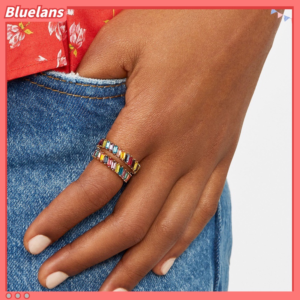 Bluelans Women Full Rectangle Faux Crystal Inlaid Finger Ring Wedding Party Jewelry Gift
