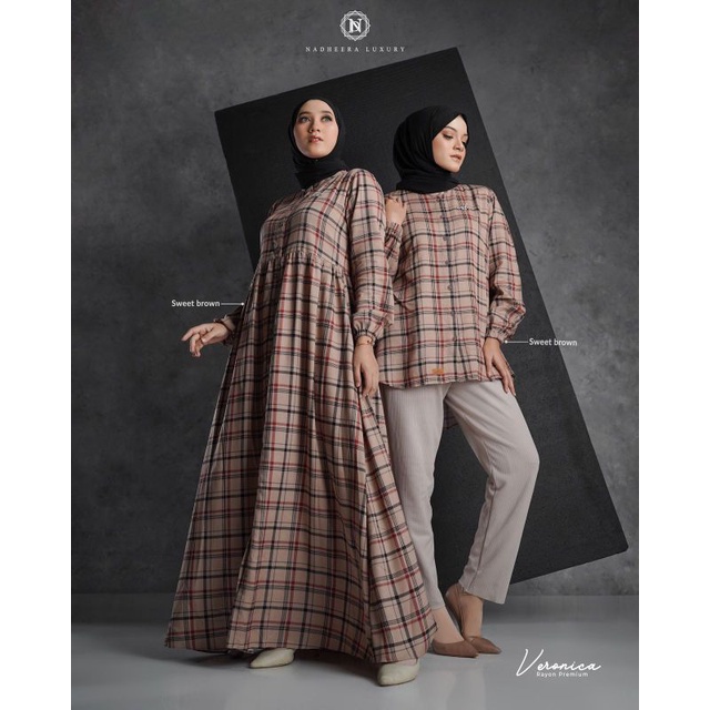 Gamis Premium Veronica Dress Black by Nadheera|Gamis Motif Kotak|Gamis Jumbo 2XL|Gamis Bususi|Gamis 