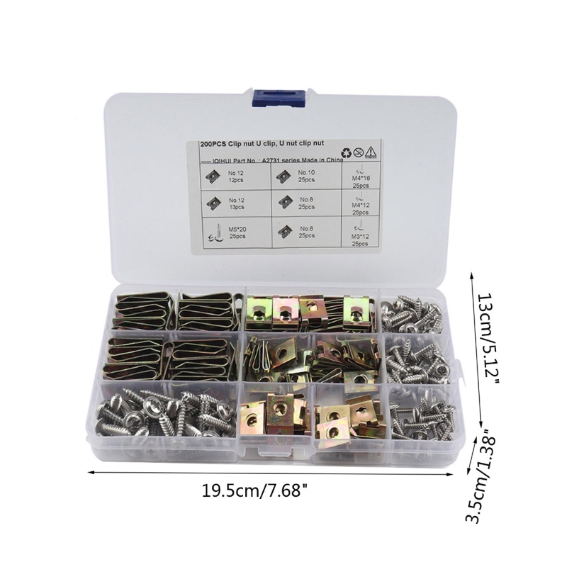Zzz 200pcs Klip U-Nut 4 Ukuran Bahan Metal Untuk Reparasi Motor / Mobil