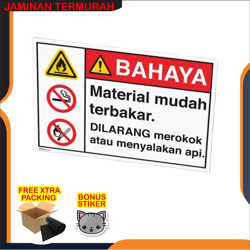 Promo sign akrilik bahaya material mudah terbakar / rambu bahaya terbakar - 20x15 Keren