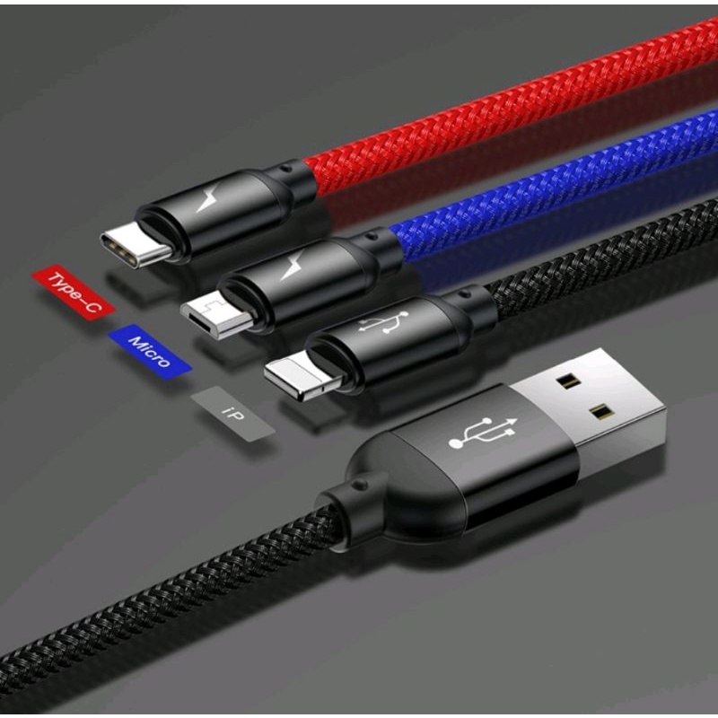 Baseus 3 in 1 USB Cable 3.5A Micro USB Lightning Type C 1.2M