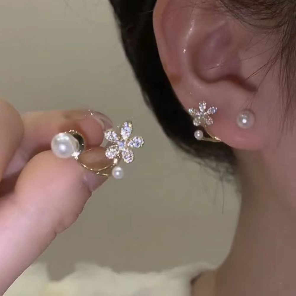 Anting Mutiara Bentuk Bunga Gaya Korea