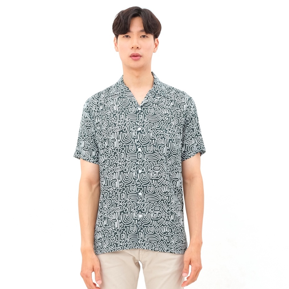 SANVANINA Kemeja Pantai Motif Hawaiian Slim Fit Hem Baju Unisex Labirin Printed Shirt 2038