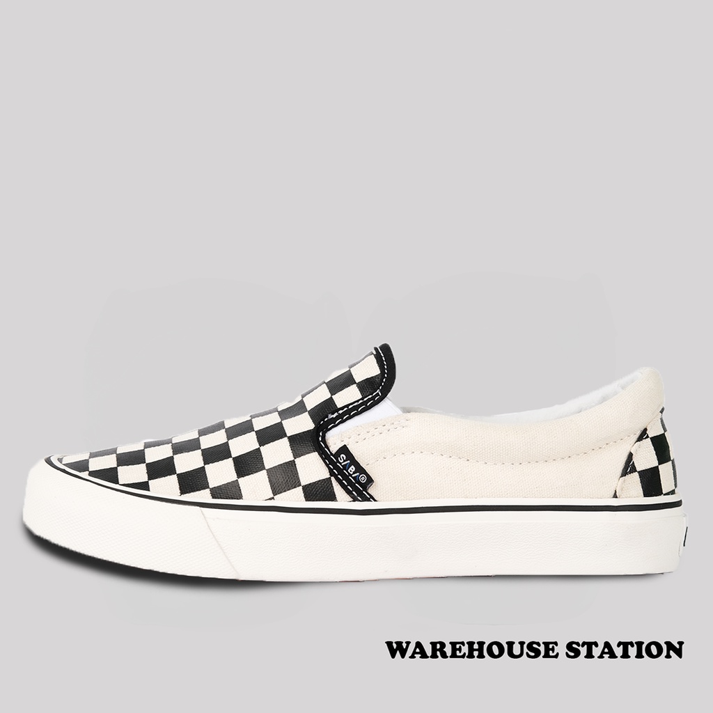 SABA Checkerboard Slip On Off White - Sepatu Sneakers Casual Pria Wanita