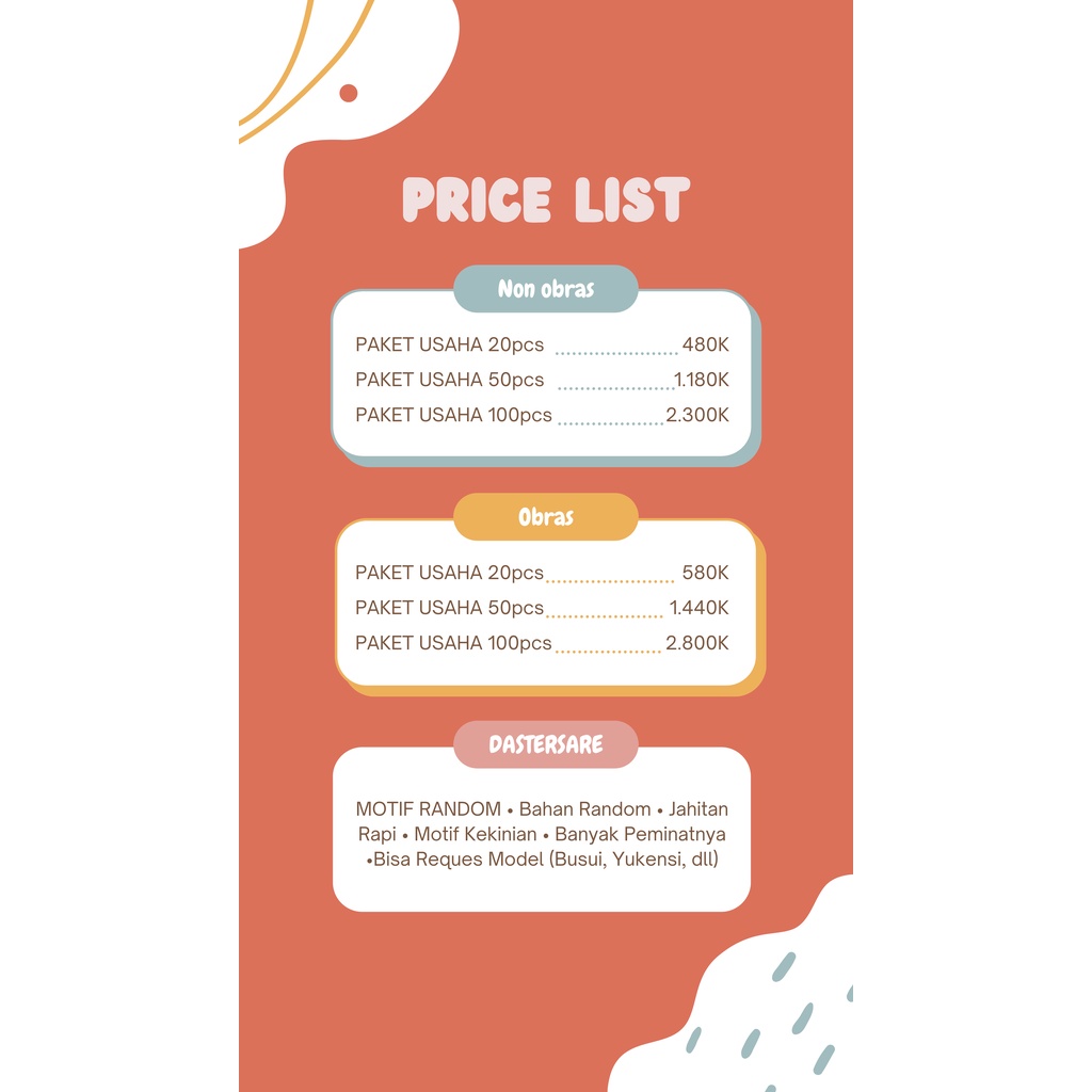 Paket Usaha Daster Sambung 50pcs