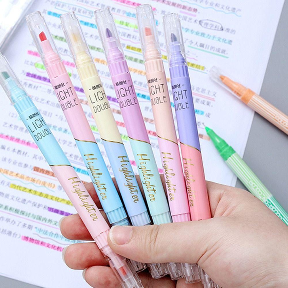Top 6PCS/Set Stabilo Pen Set Warna Permen Perlengkapan Kantor Sekolah Menggambar Double Color Graffiti Alat Menulis Color Pen