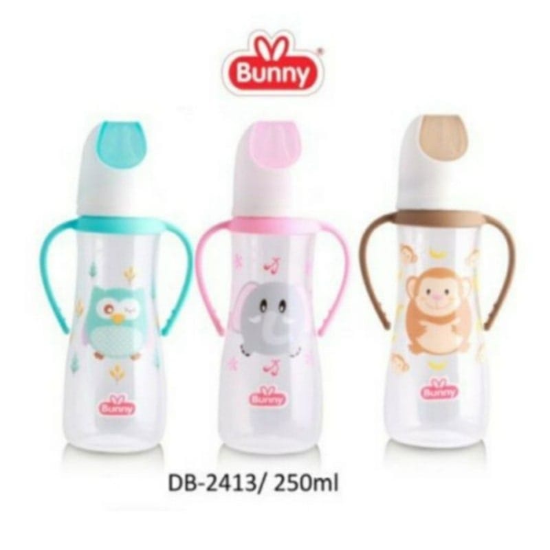 LUSTY BUNNY Botol susu bayi reguler slim neck 60ml 125ml 250ml BPA FREE/ bottle animal karakter dengan handle / gagang