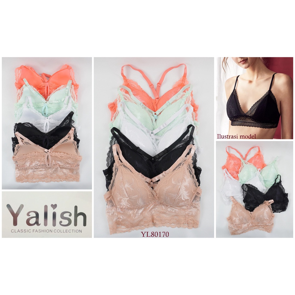 Bra Wanita Tanpa Kawat YALISH Full Cup Busa Tipis Bralette Mix Hias Lace Pakaian Dalam Underwear YL8