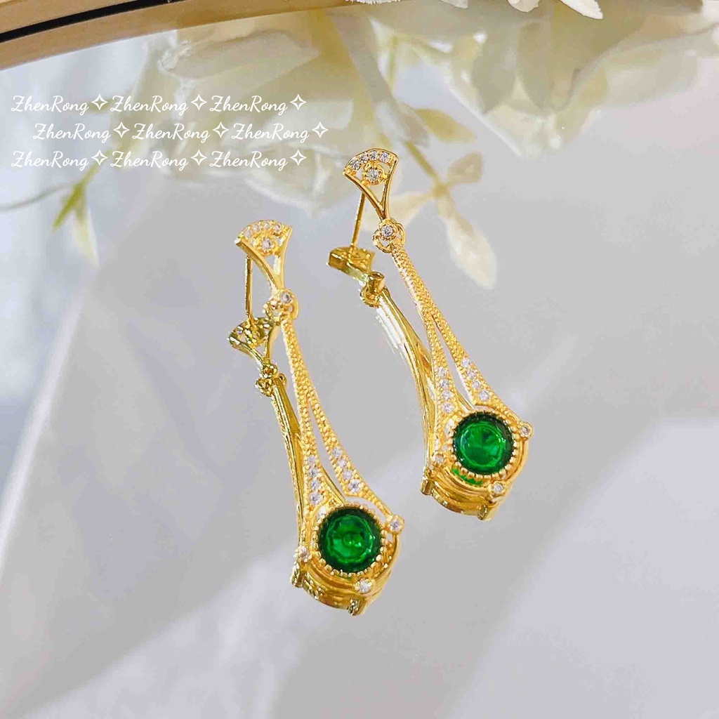 Goldkingdom Fashion Perhiasan Emas Asli Kadar 375 Bangkok Aksesoris Ready Stock French Vintage Ringan Mewah Jelly Kacang Kalung Chic Sayap Malaikat Set Emerald Earrings