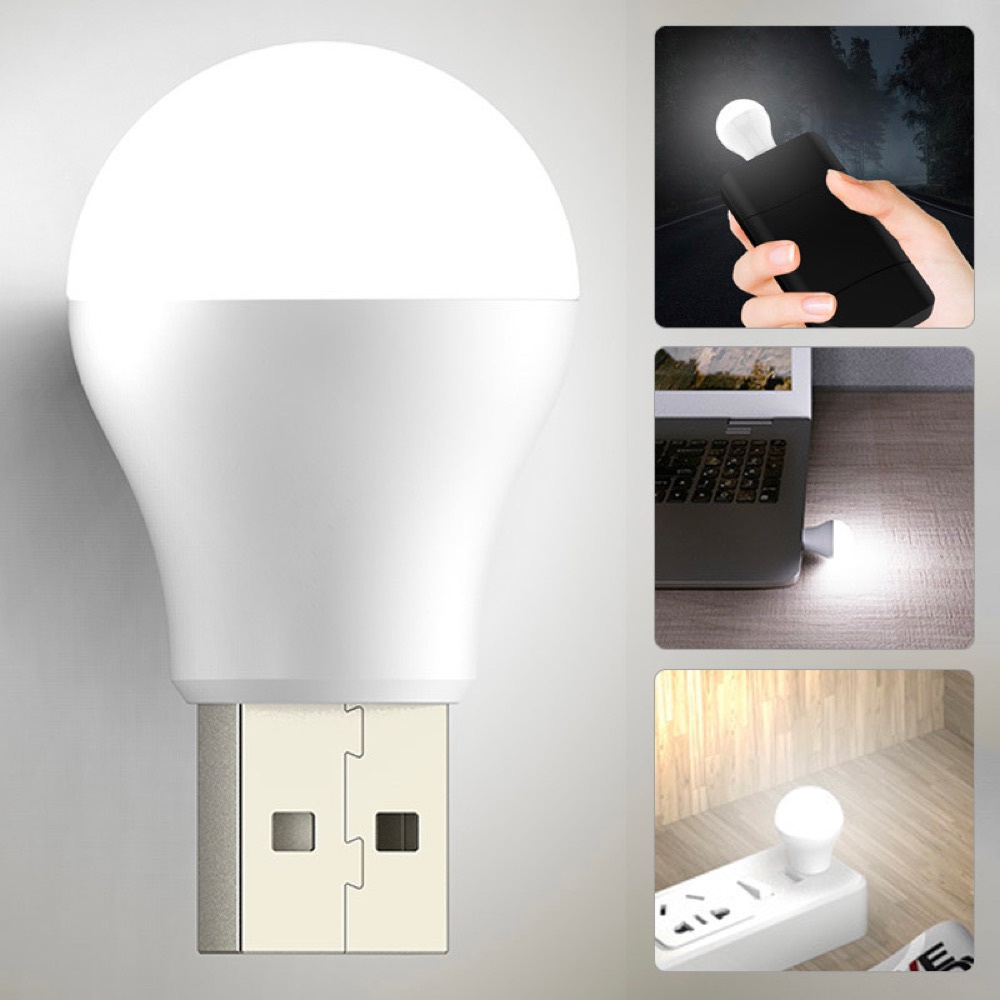 Lampu LED Mini USB Chip Cool White Black Powerbank Lampu Mini Penerangan Portable Light Cool White Bohlam 1W Cool Tidur Malam