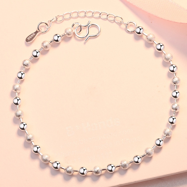 Versi Korea Perhiasan Perak Transfer Manik Gelang Perempuan Manik-Manik Glossy Manik Bulat Gelang Kaki Mengirim Pacar Hari Valentine Hadiah Ulang Tahun