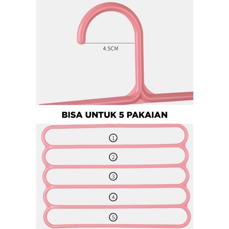 Gantungan Baju 5 Susun / Magic Hanger Pakaian Celana Jilbab Handuk 5 Layer/ Lemari Plastik Hemat Tempat