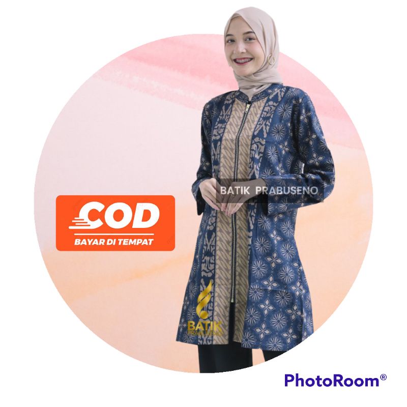 Batik Prabuseno Toko - Hanum Biru TUNIK Outer Batik Wanita Katun Printing Ori Prabuseno Solo terbaru
