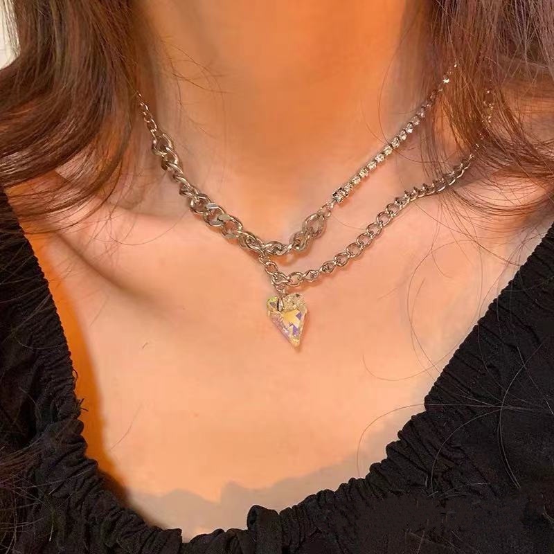 Kalung Rantai Klavikula Bahan Titanium Steel Model Double Layer Untuk Wanita