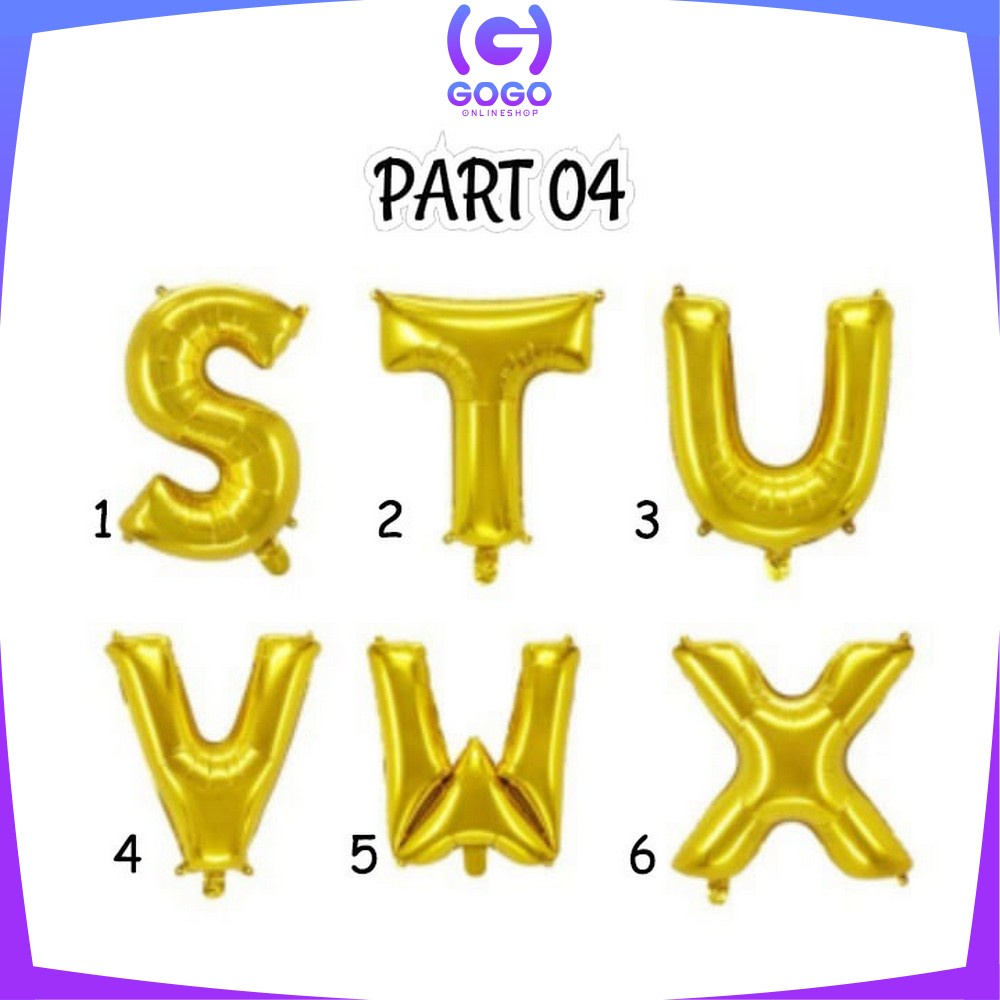 GOGO-C390 Balon Foil Huruf Gold A-Z Balon Foil Angka 0-9 / Ballon Foil Abjad Alphabet Angka Polos / Baloon Huruf Dan Angka Perlengkapan Ulang Tahun