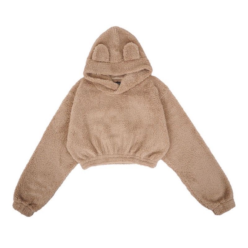 Sweater Hoodie Crope Cute Sherpa Bulu Domba