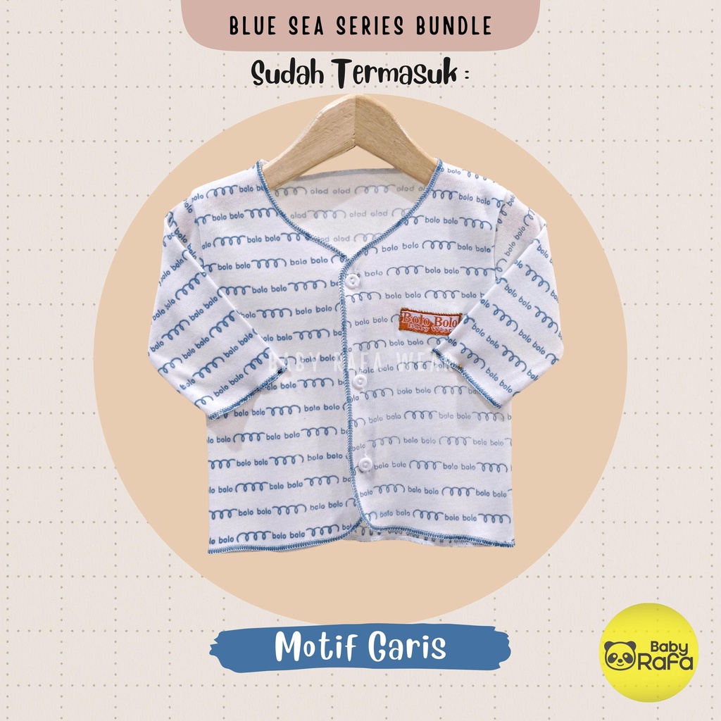 Serian Biru - 3 pcs Baju Bayi Tangan Panjang Bayi Baru Lahir 0 sd 3 Bulan Blue Sea Series merk SNI Bolo - Bolo