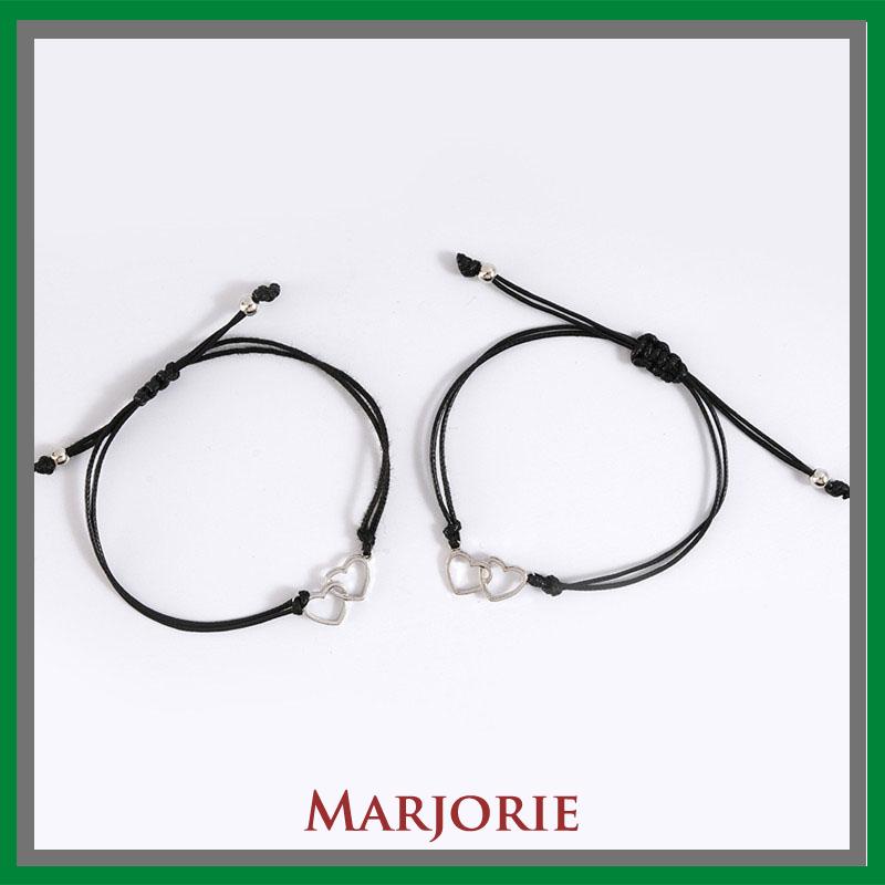 2 Pcs Fashion Ganda Bentuk Hati Gelang Adjustable Tenun Wanita Pria Gelang Pasangan Hadiah Perhiasan Aksesoris Sodoo-MJD