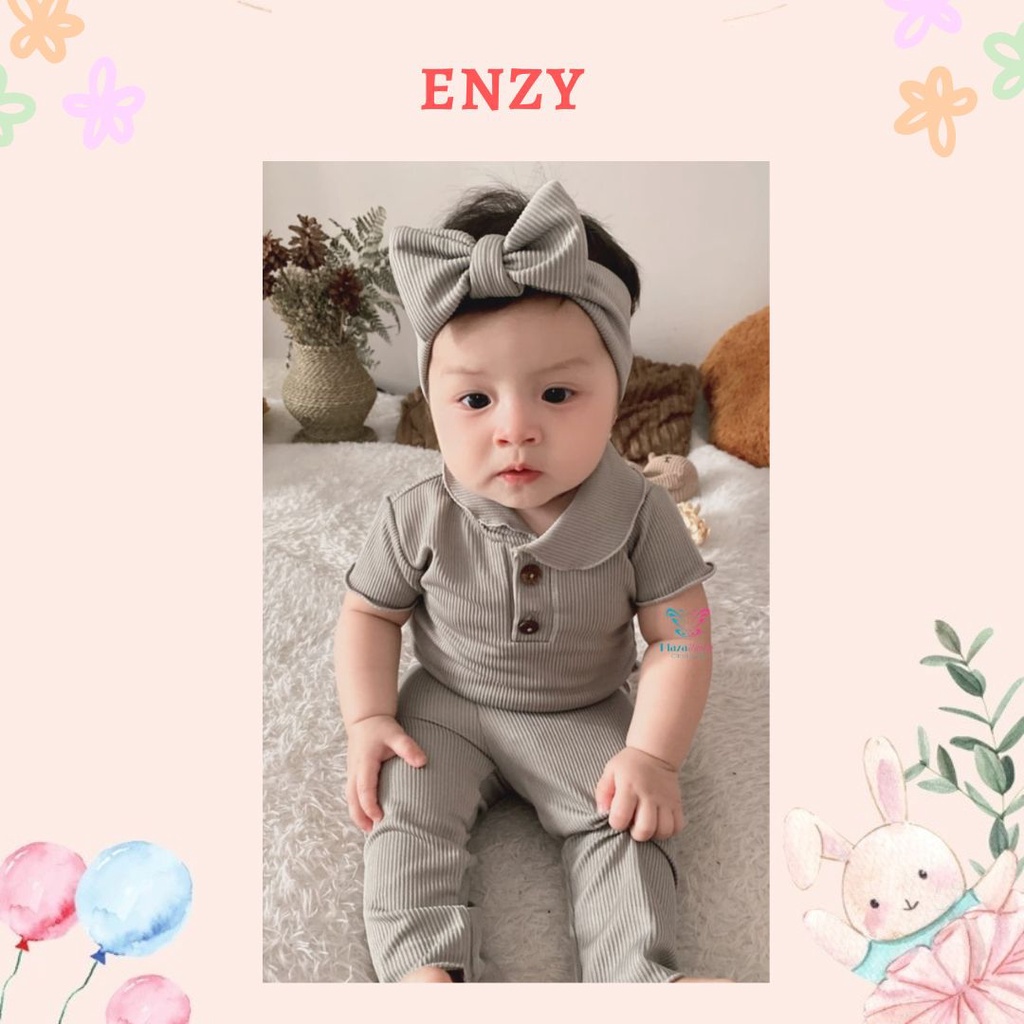 Plazababyku BBB ENZY setelan anak perempuan jumper bayi polos lucu free headband
