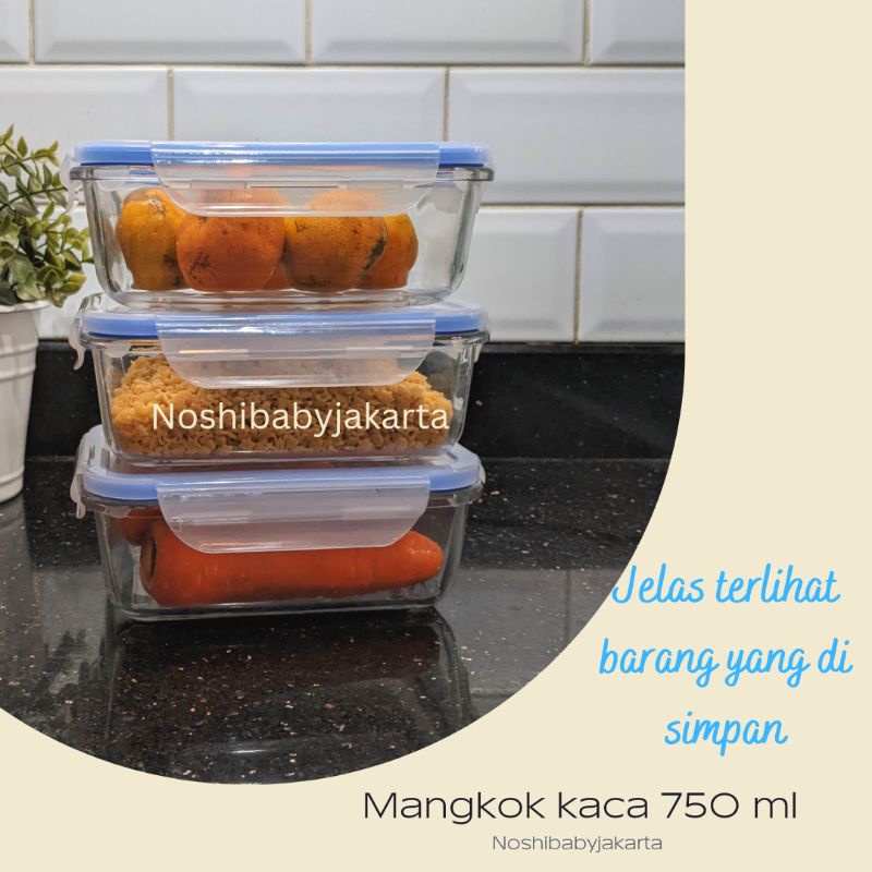 Kotak makan kaca dengan tutup 550/750 ml KIMGLASS / bowl with sealed Lid /Mangkok kaca untuk menyimpan MPASI