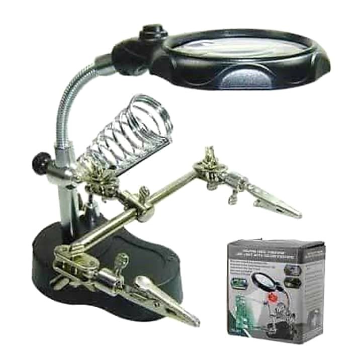 Penjepit PCB Kaca Pembesar Dudukan Solder Lampu Service Led Baterai A3