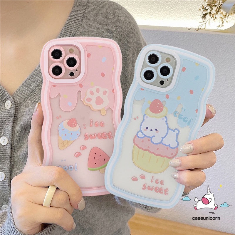 Casing Realme C33 C55 C53 C12 C35 C25s C25Y C30 C21Y C15 C11 C25 C20 C3 10 8 8i 8pro 9 9i 9pro+7i 7 6i 5i C20A 5s C1 Kartun Permen Ice Cream Bear Wavy Edge Case Lembut Sarung TPU