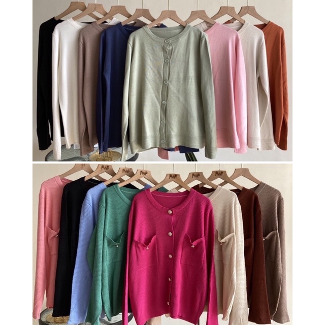 Button Knit Cardigan / Cardi Rajut Kancing Polos Wanita Import