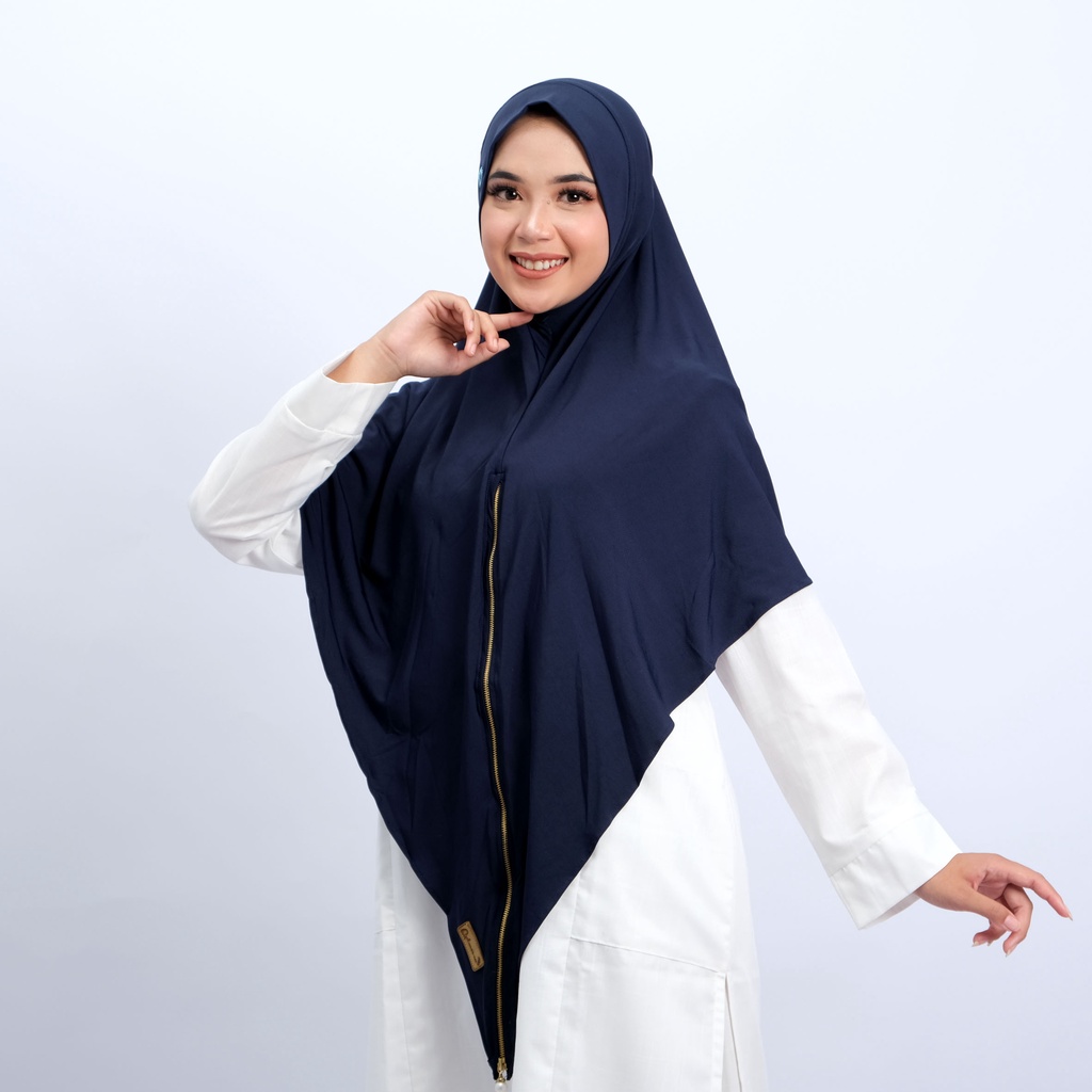 Razwa Regina - Hijab Instant Zipper Jumbo Bahan Jersey Premium - Navy