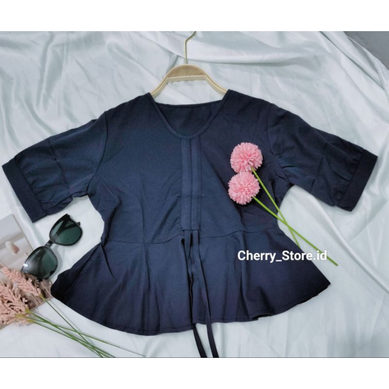 Cherry_blouse atasan tali serut bahan Polyester import