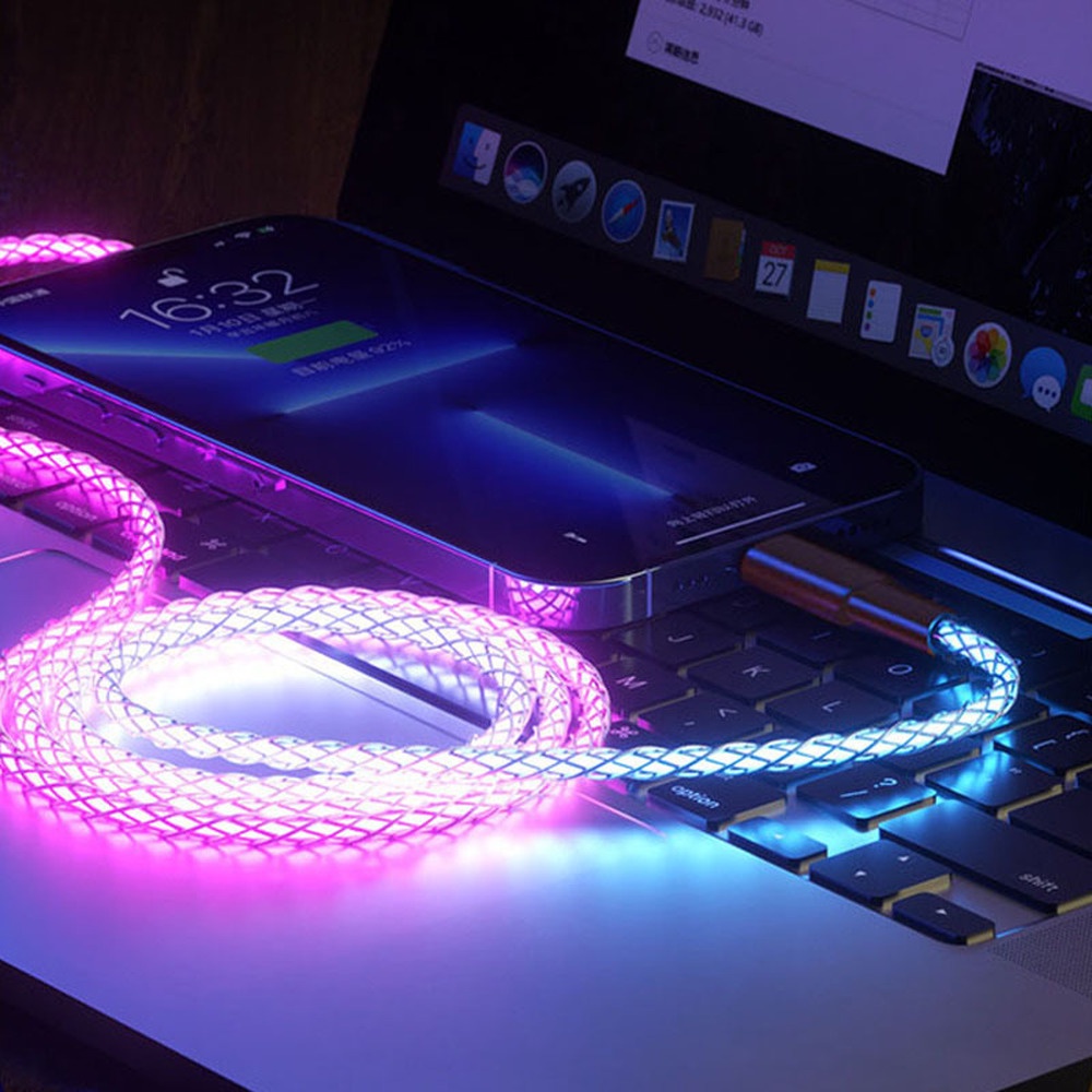 Kabel Data / Charger USB Tipe-c 30W 100W Fast Charging 66W Dengan Lampu Led RGB