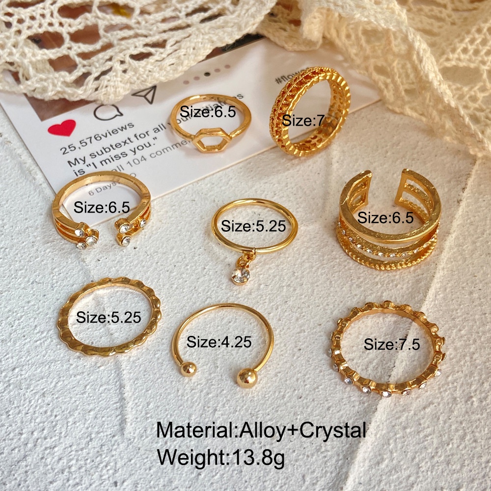 8 Pcs / Set Cincin Geometris Heksagonal Bahan Logam Untuk Wanita