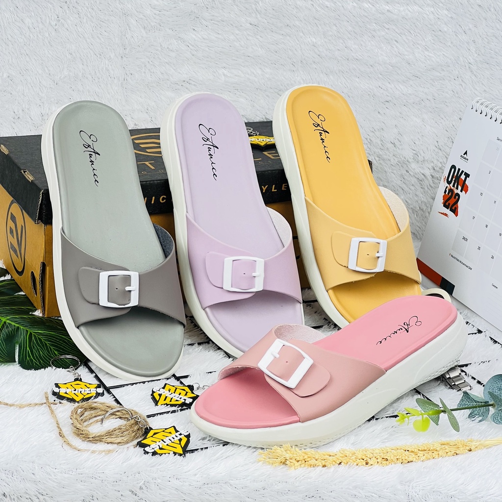 Sendal Slop Wanita Sandal Wedges Slop Slip On Wanita - Clara