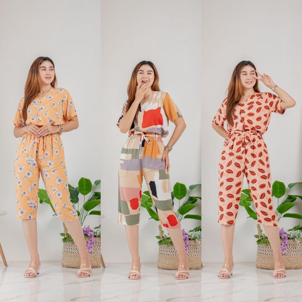 Larissa Set Button Pajamas | Setelan Piyama Celana 7/8