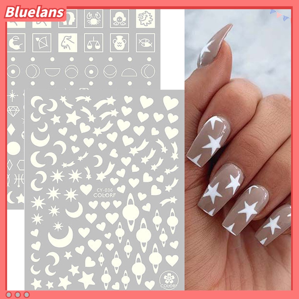 Bluelans Stiker Kuku Efek Fluorescent Glow In The Dark Motif Kupu-Kupu / Bintang Untuk Manicure