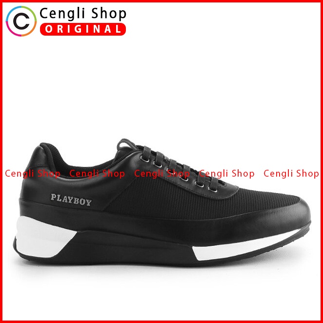 PL14 SEPATU SNEAKER PLAYBOY PRIA ORIGINAL CASUAL KETS BRANDED HITAM