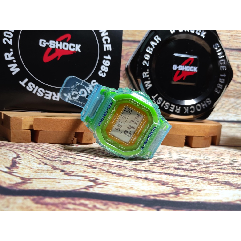 Jam Tangan DW Casio G-Shock DW-5600-LS-2 Green Light Skeleton Autolight Waterproof Watch