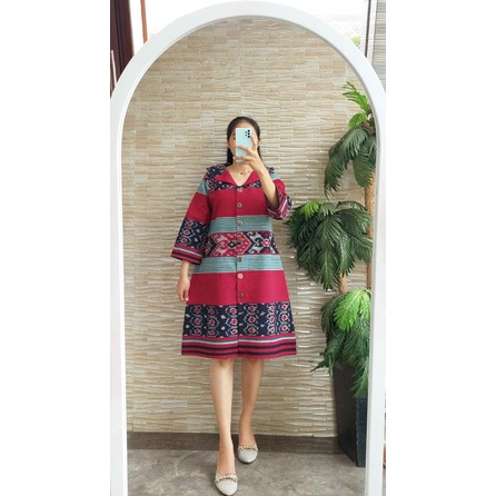 BAJU DRESS TENUN IKAT ETNIK WANITA JEPARA/ DRES TENUN JEPARA/ TUNIK TENUN JEPARA/ DRESS TENUN NTT