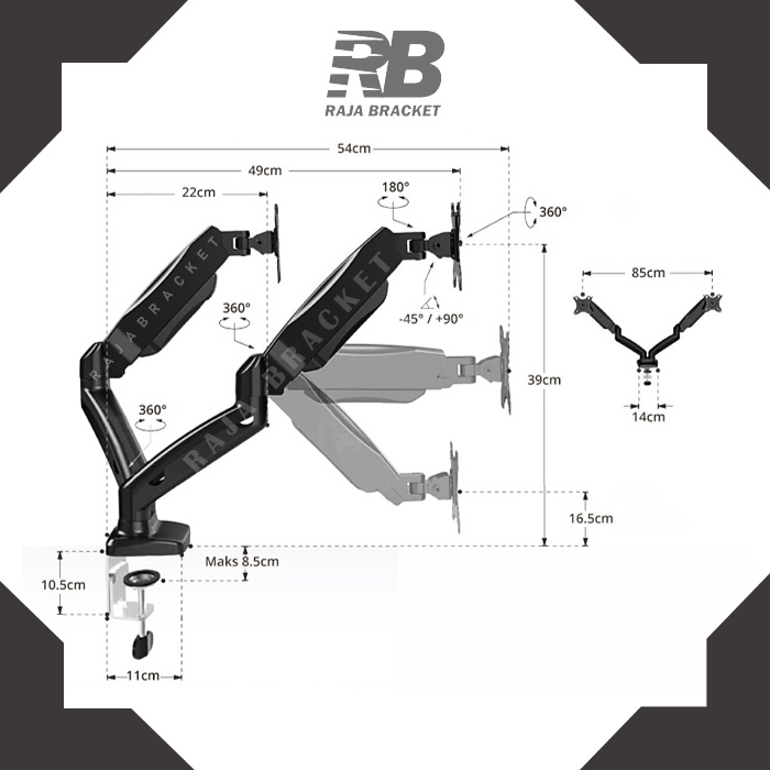 Bracket Monitor 22 24 27 inch, Bracket dual monitor 22 - 27 inch | Arm Pegas | Bracket monitor meja