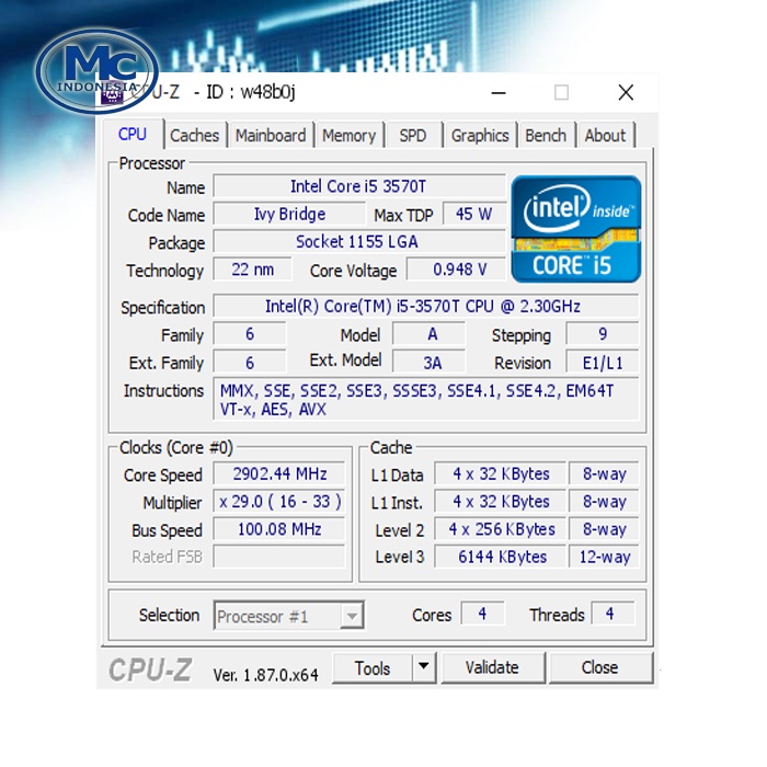 Processor intel core i5 3570T Ivy Bridge LGA 1155