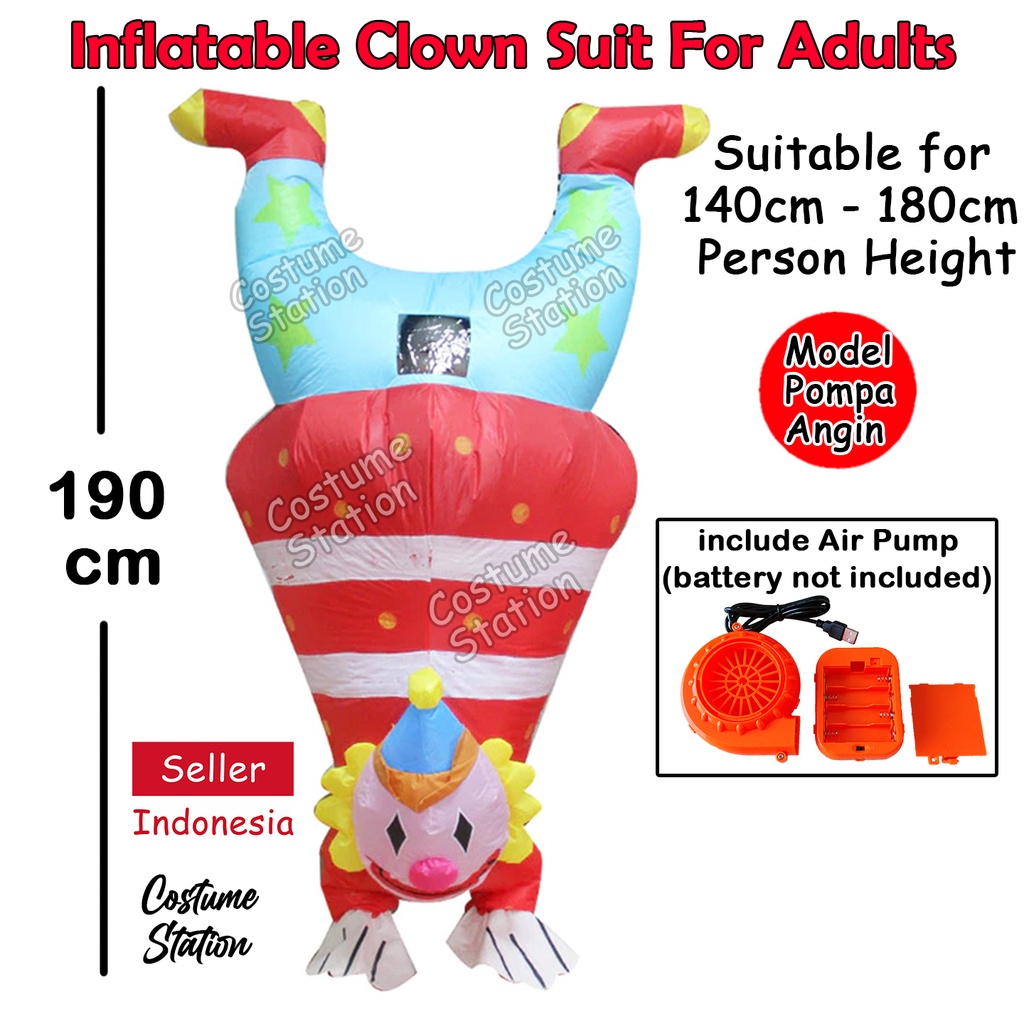 Kostum Badut / Costume Clown Sircus Pesta Birthday Party Inflatable pompa angin dewasa