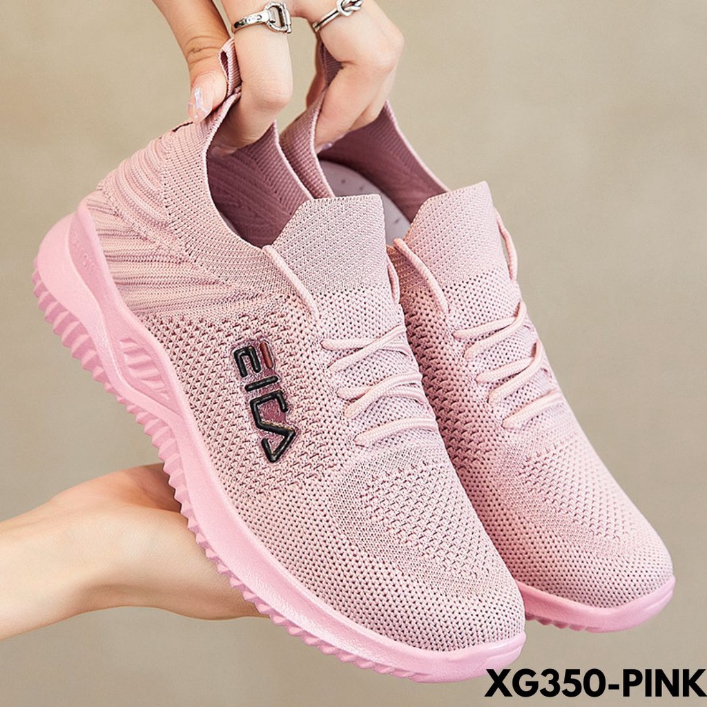 SEPATU SNEAKERS WANITA PRAKTIS WARNA HITAM PUTIH PINK CAKEP BANGET BAHAN FLYKNIT IMPORT G350