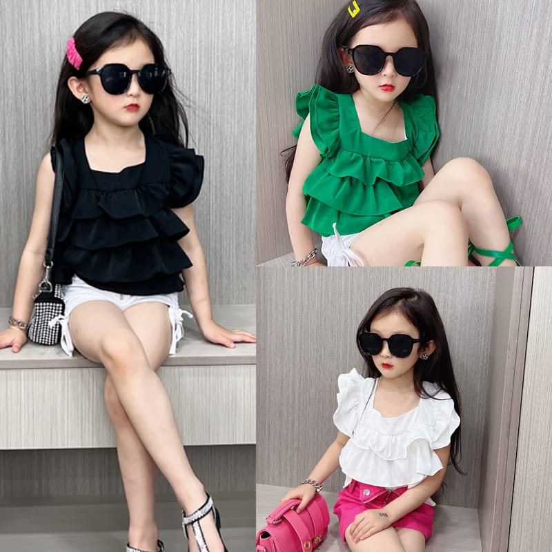 Baju Sabrina Kerut Anak Cewek Babydoll Tanpa Lengan / Atasan Baju Sabrina Kerut Anak Perempuan Tak B