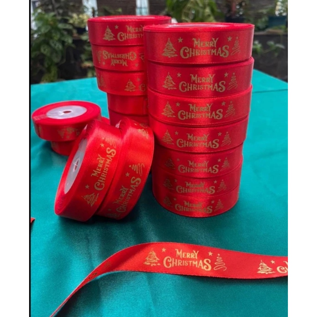 

PITA SATIN MERAH NATAL MERRY CHRISTMAS PER METER DEKORASI HIASAN RIBBON GIFT PARCEL.HAMPERS KADO SOUVENIR XMAS