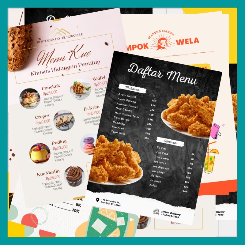 

CETAK MENU MAKANAN/MENU MAKANAN CUSTOM/ DESAIGN MENU MAKANAN/ PRICE LIST MENU/ CETAK DAFTAR HARGA