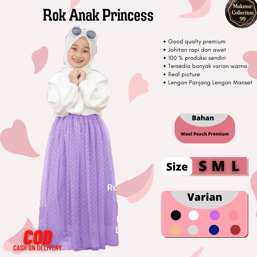 Rok Tutu Anak Perempuan Import Panjang Tille Dot Rok Princess 3-11 Tahun Matt Moscrepe Mix Tille Dot Good qualty premium