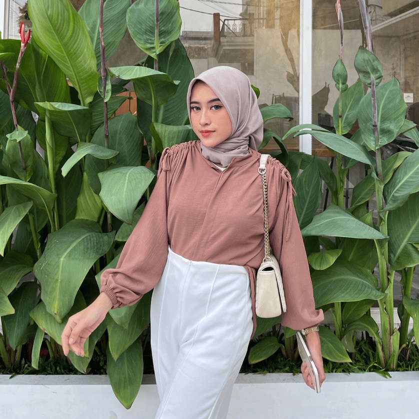 Gavi Blouse Lengan Serut Crinkle Premium