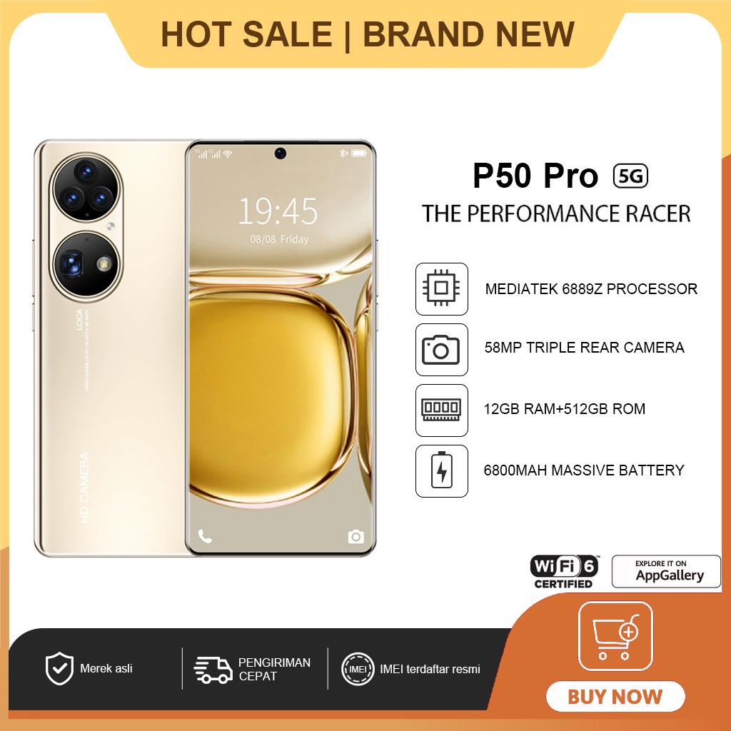 P50 Pro Smartphone RAM 12GB+512GB Asli Handphone Android 7.6Inci Gaming Full Screen HP Murah 4G/5G Global Version Cuci Gudang Hape